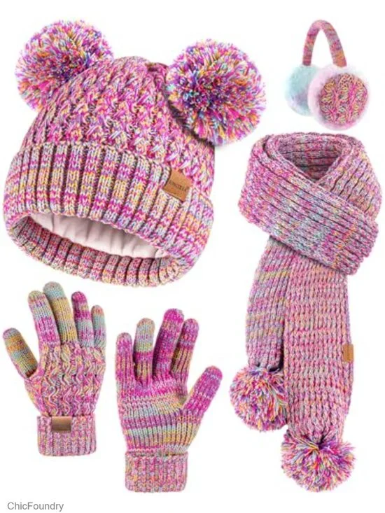 Kids Winter Hat Gloves Scarf Earmuffs Set Fleece Lined Warm