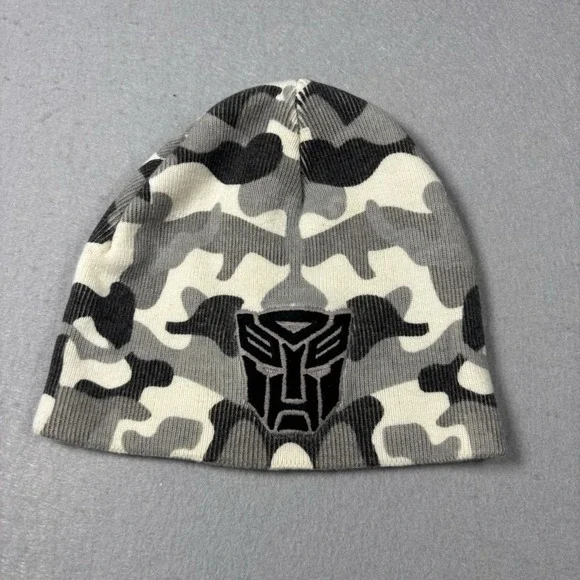 Transformers Gray White Camouflage Knit Hat Cap Boys Youth Size Stitched‎ Logo