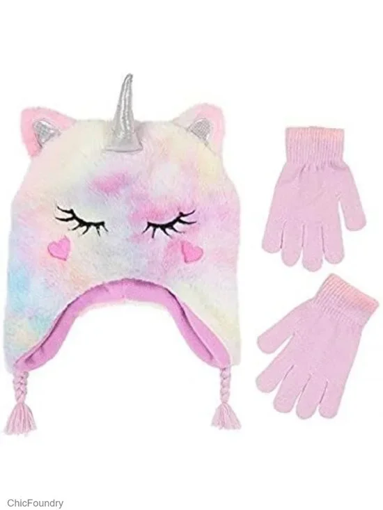Toddler Winter Hat & Gloves Set Acrylic Knit Micro-Fleece Lining