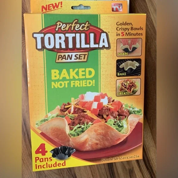 Perfect Tortilla Deluxe Pan Set 4 Non Stick For Baked Taco Salad Bowl Shells
