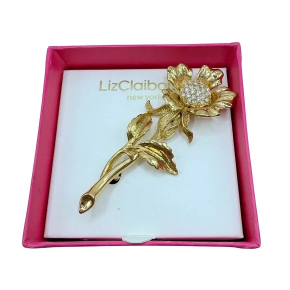 Liz Claiborne Gold Tone Flower Brooch Vintage Style Statement — Perfect for Gift
