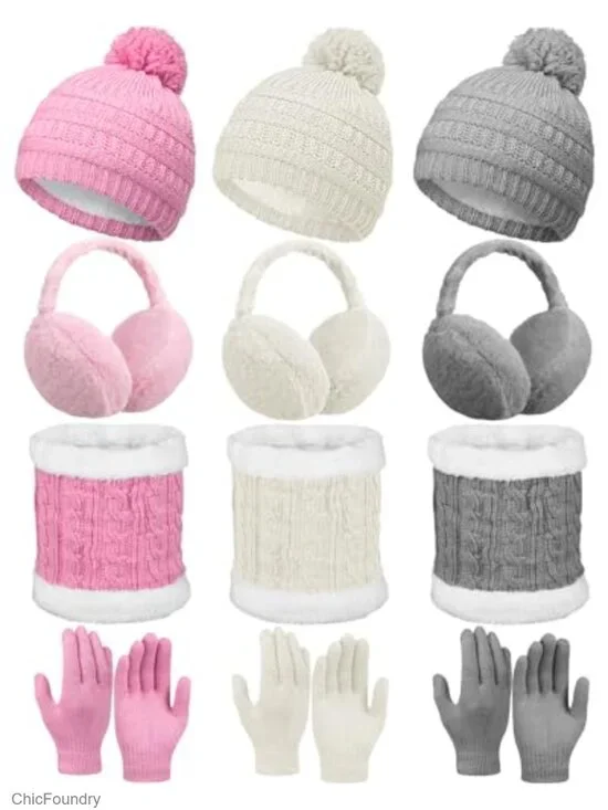 12-Piece Kids Winter Hat Scarf Gloves Earmuffs Set Knit