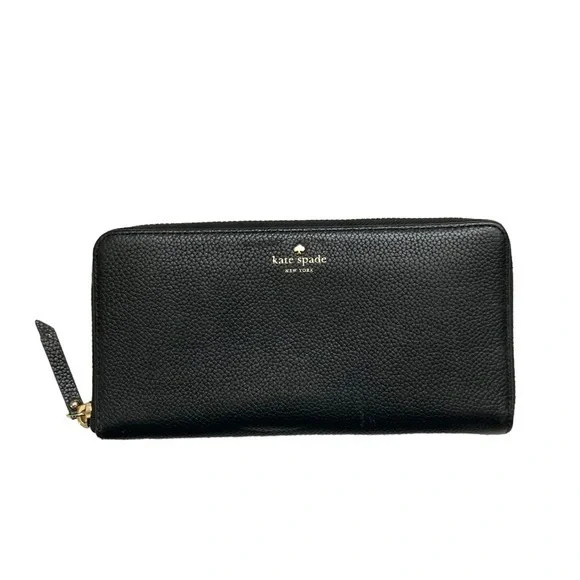 Kate spade black pebbled leather zipper clutch wallet