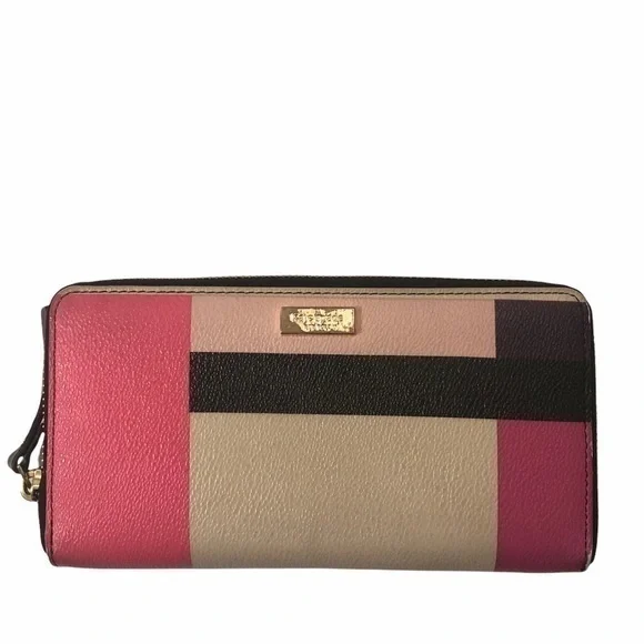 Kate spade pink color block clutch wallet