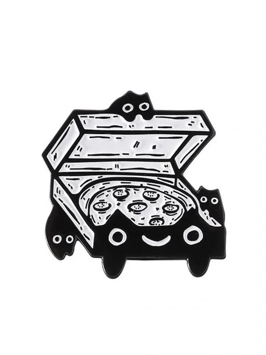 Black Cat Pizza Enamel Pin – Cute Pizza Lover Lapel Pin, Kawaii Cat Food Brooch