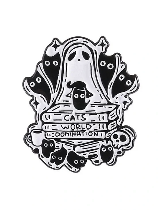 Cats World Domination Ghost Enamel Pin Cute Spooky Black Cat Halloween Lapel Pin