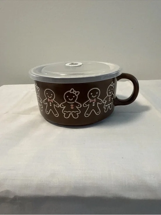 Boston Warehouse Brown Gingerbread Ceramic Mug with Clear Lid