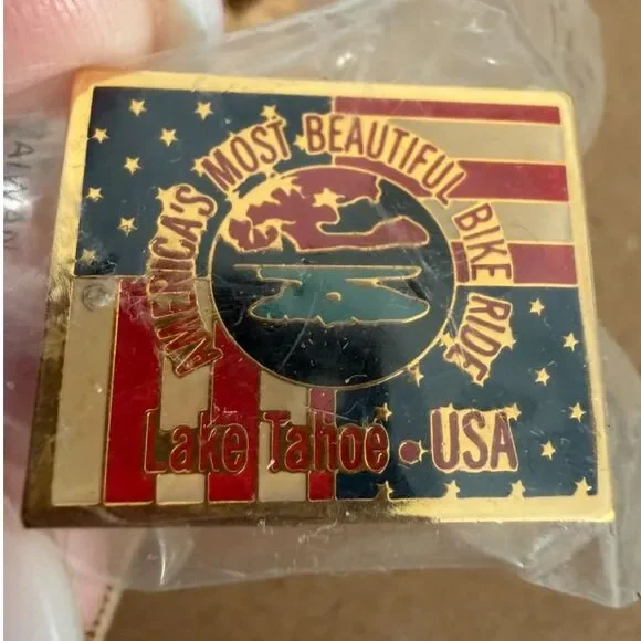 Vtg. Americas most beautiful bike ride lake tahoe usa enamel pin