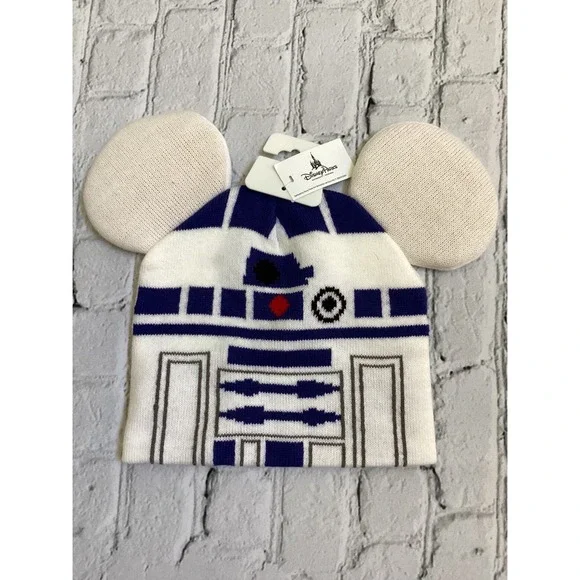 Disney Parks Star Wars R2-D2 Mickey Mouse Ears Beanie Youth Knit Hat Blue White