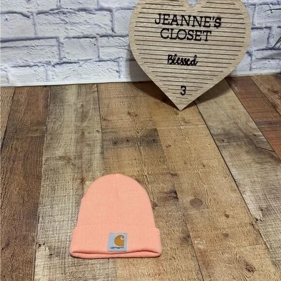 Carhartt Youth Kids Unisex Toddler Knit Beanie Watch Hat  Logo Peach pink color