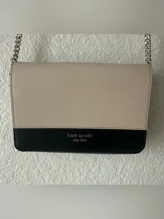 Kate Spade New York Colorblock Leather Chain Crossbody Bag - Beige & Black