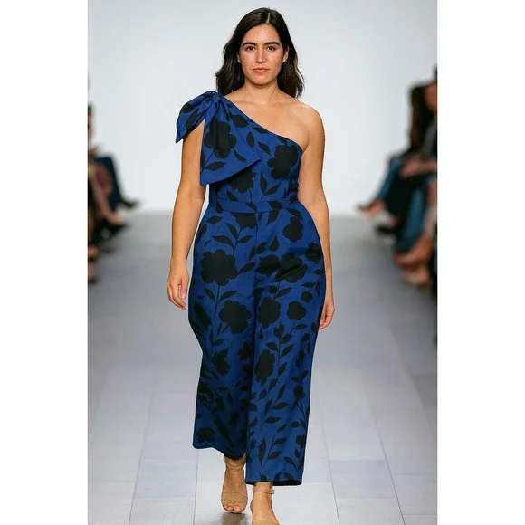 Kate Spade Target Womens Jumpsuit Size 8 Blue Black‎ Floral One Shoulder