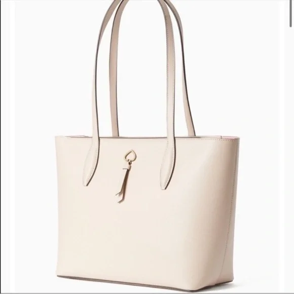 Kate Spade Cream Refined Grain Leather Tote Bag Zip Top NWT