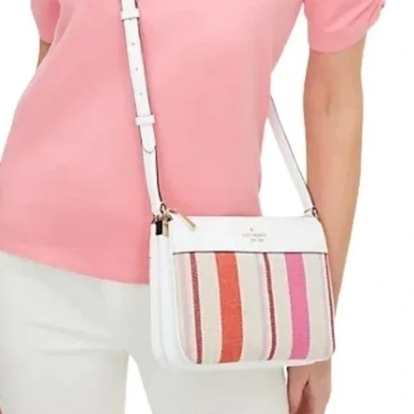 Kate Spade New York Striped Canvas & Leather Crossbody Bag NWT