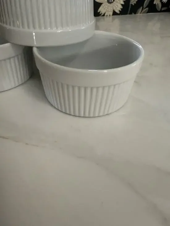 Pier 1 White Ceramic Ribbed 5 in. Ramekin Custard Souffle Dishes