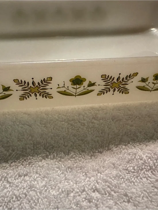 Antique Anchor Hocking MeadowGreen Floral Ceramic Ovenware  - Fire King Set of 2