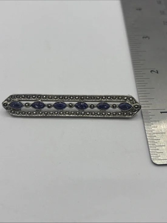 1928 Silver-Tone Bar Brooch with Purple Marquise Stones