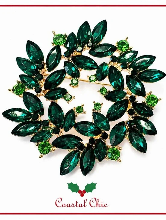 Emerald Green Crystal Wreath Brooch