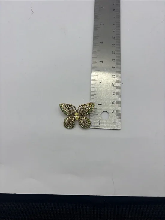 1928 Gold-Tone Butterfly Brooch with Green Crystals