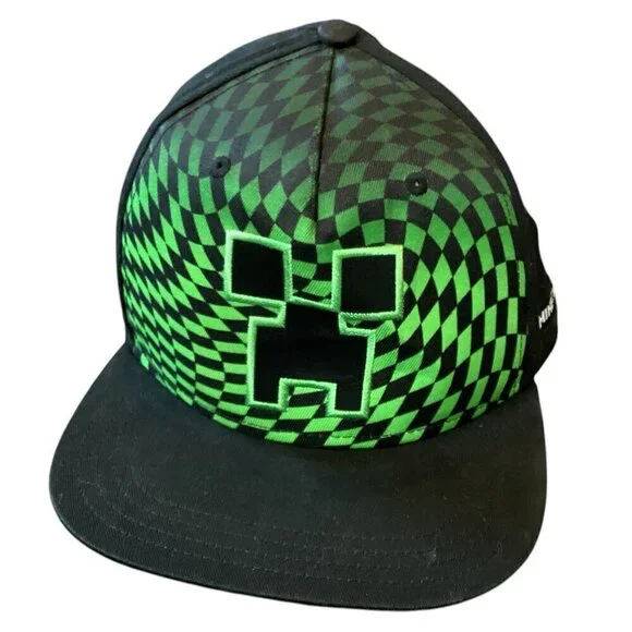 Minecraft Creeper Boys Baseball Cap Hat Youth Black & Green‎ Snapback 311A