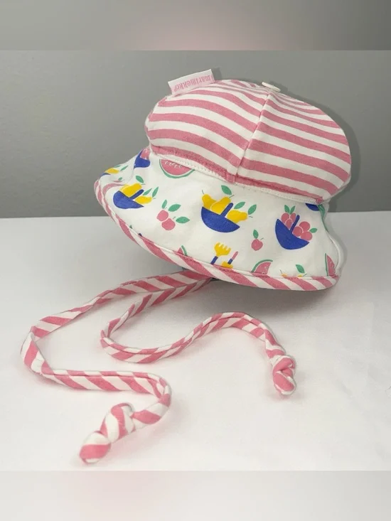 90s Marimekko Cotton Fruit Print Vintage Finnish Striped Bucket Sun Hat Infant