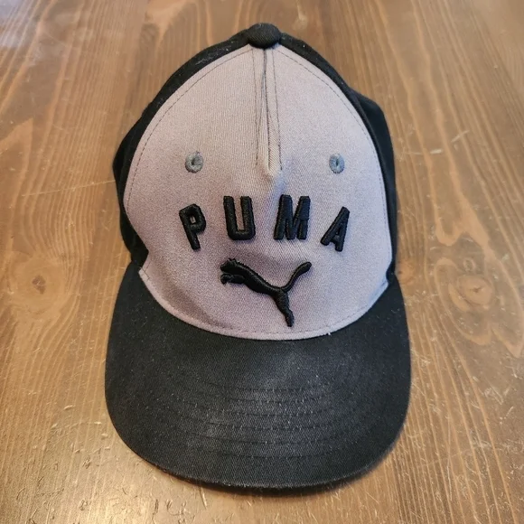 Youth Black And Gray Puma Snapback Hat 100% Cotton Adjustable