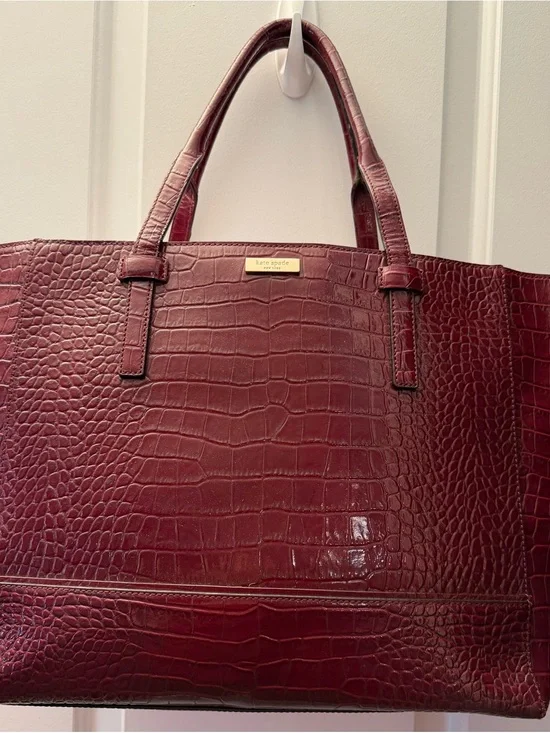 Kate Spade New York Croc Embossed Leather Tote | Deep Red | Large Work Bag