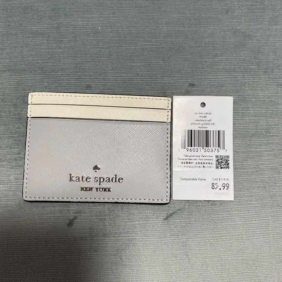 kate spade Two-Tone Gray and Cream Card Holder