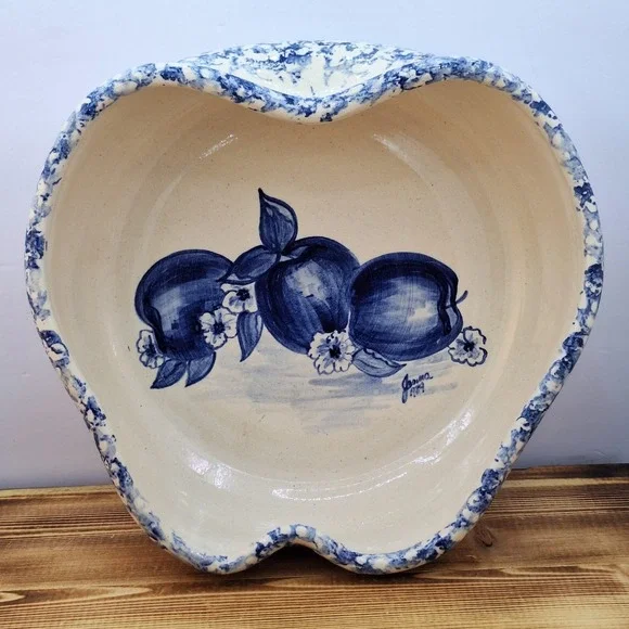 1989 Blue Apple Ceramic Hand-Turned Texas‎ Pottery Serving Bowl Bakeware 11x10x3