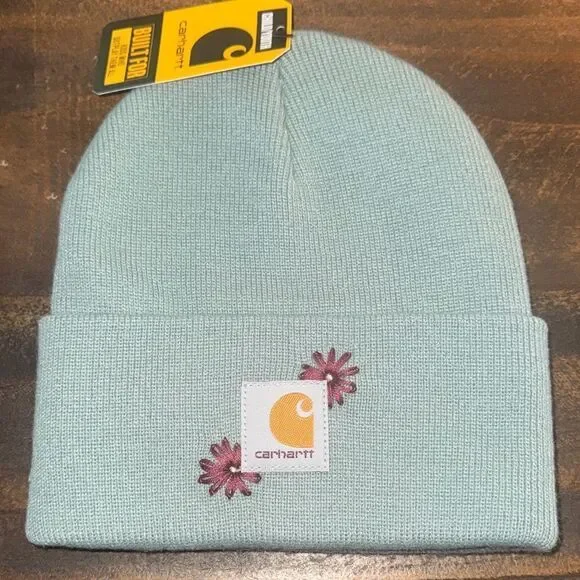 Carhartt Kids' Light Green Floral Beanie Hand stitched