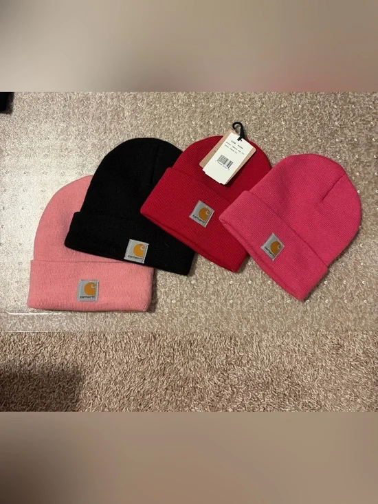 Carhartt Youth beanies in 3 shades of pink and 1 black