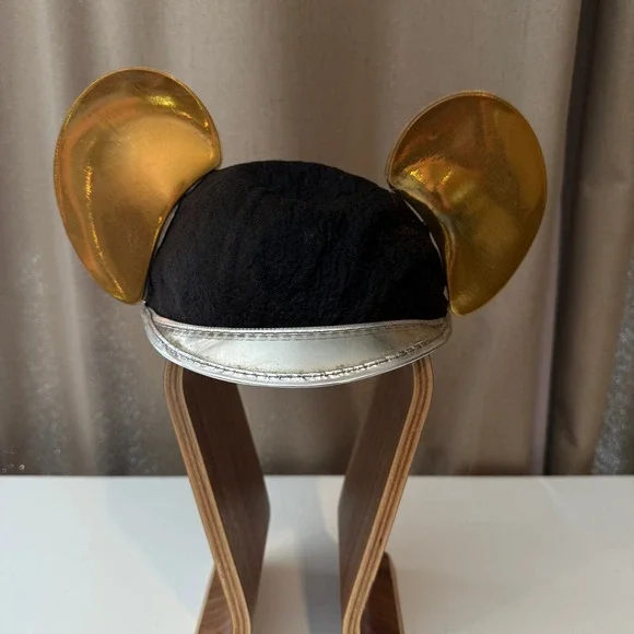 Disneyland 25th Anniversary Disney Mouse Ear Cap Black Gold Silver Metallic