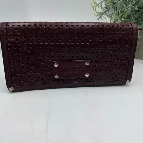 Kate Spade Merlot Leather Perforated Red Lined‎ Wallet