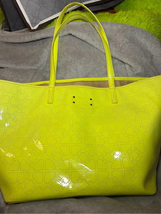 kate spade Neon Yellow Patent Tote with Perforated Floral Pattern