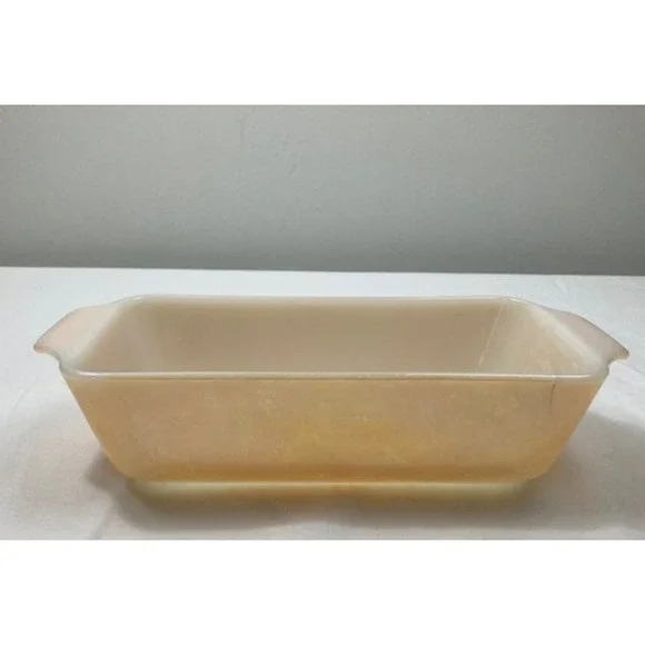 Vintage Fire King Lustreware Bread Loaf Baking Dish Milk Glass Peach 1qt