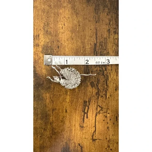 Vintage Ballerina Brooch Silver Tone Clear Rhinestone Crystal Dancer Pin