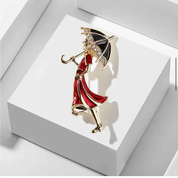 Lady With Umbrella Brooch-NEW