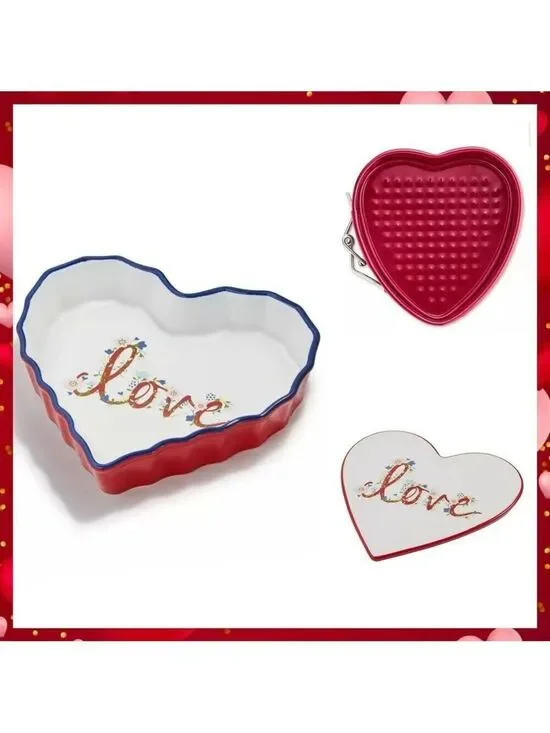 MARTHA STEWART VALENTINE COLLECTION HEART BAKING DISH, TRIVET, & NON STICK PAN