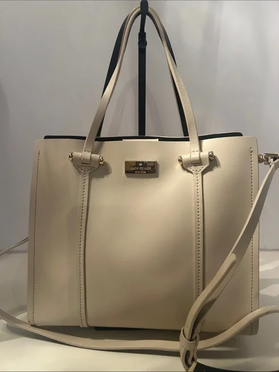 kate spade Cream Leather Tote with Gold Plaque