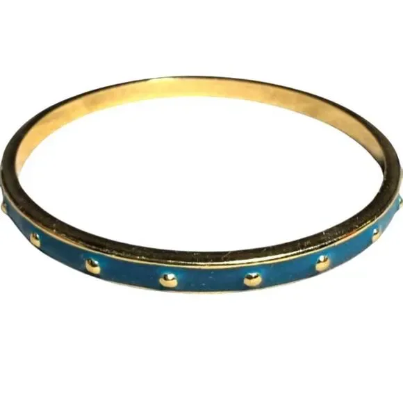 Kate Spade New York Blue On The Dot Enamel Bangle Bracelet 3D Raised Gold Studs