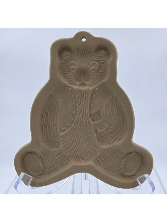 Brown Bag Cookie Art Teddy Bear Vest Single Cookie Mold Stoneware 1984