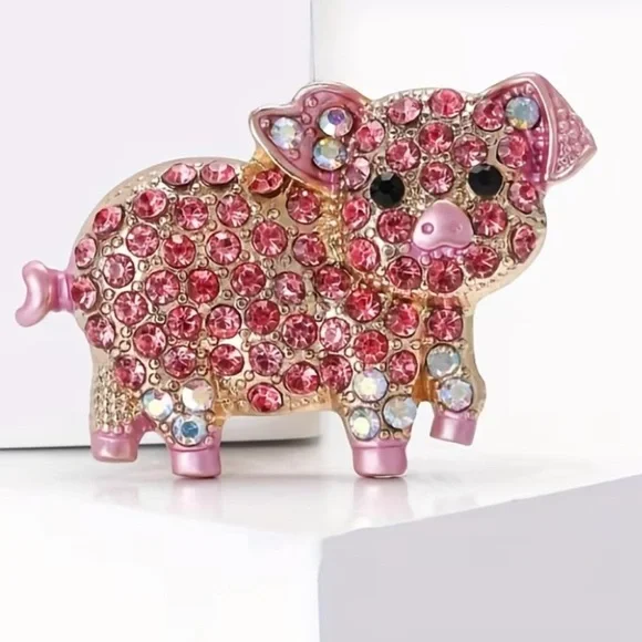 Rhinestone Piggy Brooch-NEW