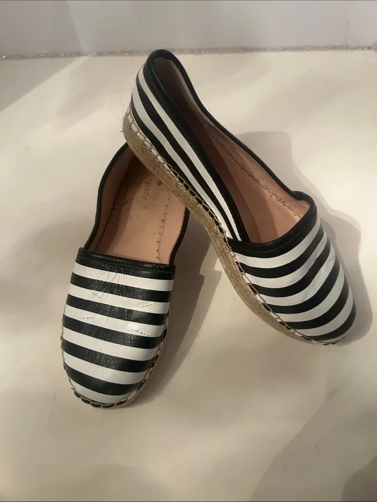 kate spade Black and White Striped Espadrille Flats