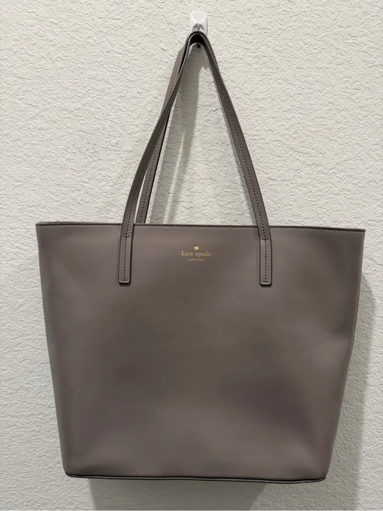 Kate Spade New York Gray Leather Tote Bag Large Shoulder Purse