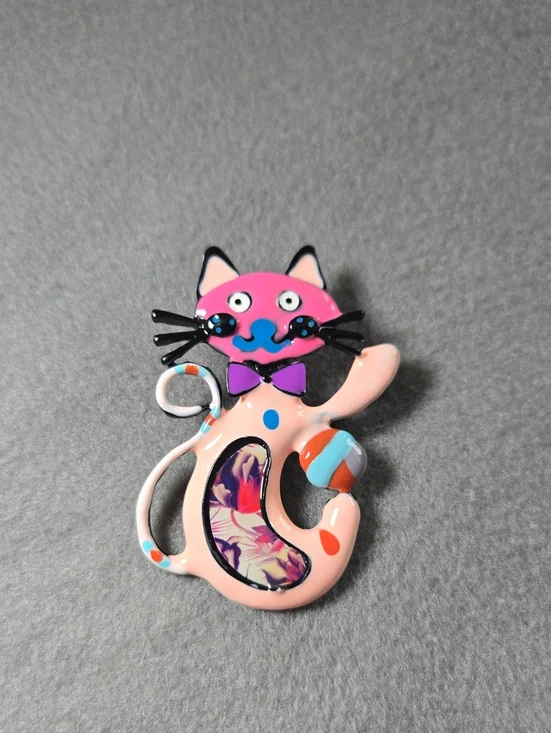 Pink Enamel Cat Brooch
