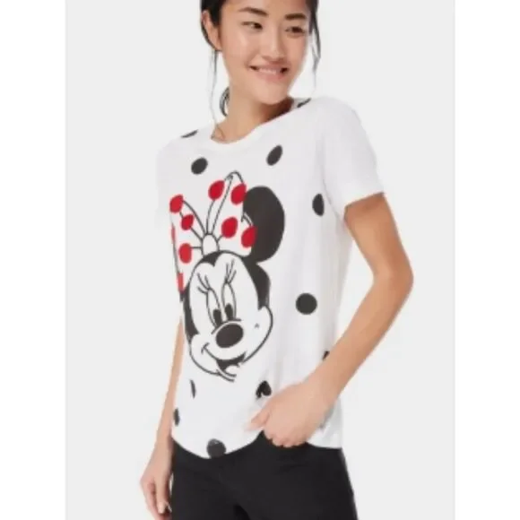 Like New! Kate Spade Disney White Minnie Mouse Polka Dot Tee Red Bow Accents L