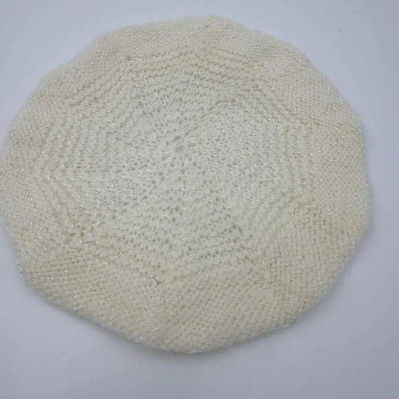 Hand Knitted Ivory Baby Beret Hat Cozy Newborn‎ Infant Winter Cap One Size