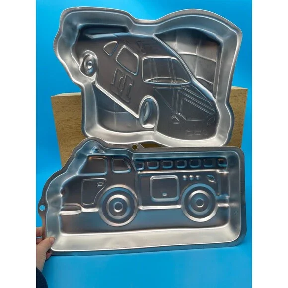 Vtg Wilton Racecar & Firetruck Cake Pan Molds 1997 & 2002 #2105-1350 & 2105-2061
