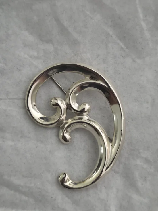 Vintage Silver Scroll Statement Brooch