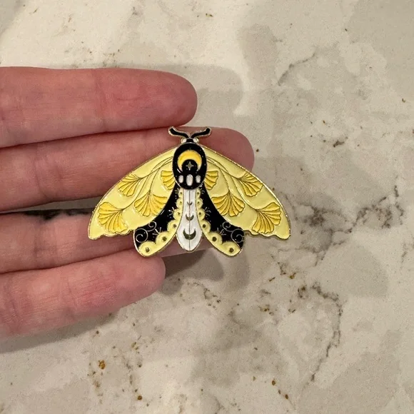 Yellow Black‎ Moth Enamel Pin Brooch Elegant Nature Inspired Novelty Accessory